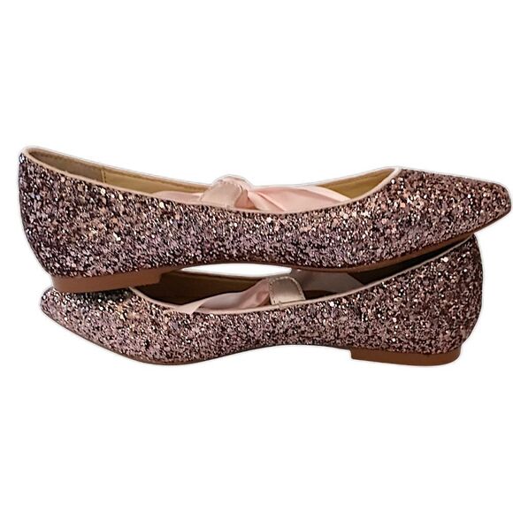 Betsey Johnson Glittery Ballet Flats 6M Lia Balletcore Bow Tie Romantic Coquette - Picture 7 of 16